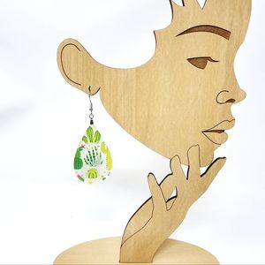 Cactus Earrings Dangle Engraved Cactus Sun Stainless Steel 3" long